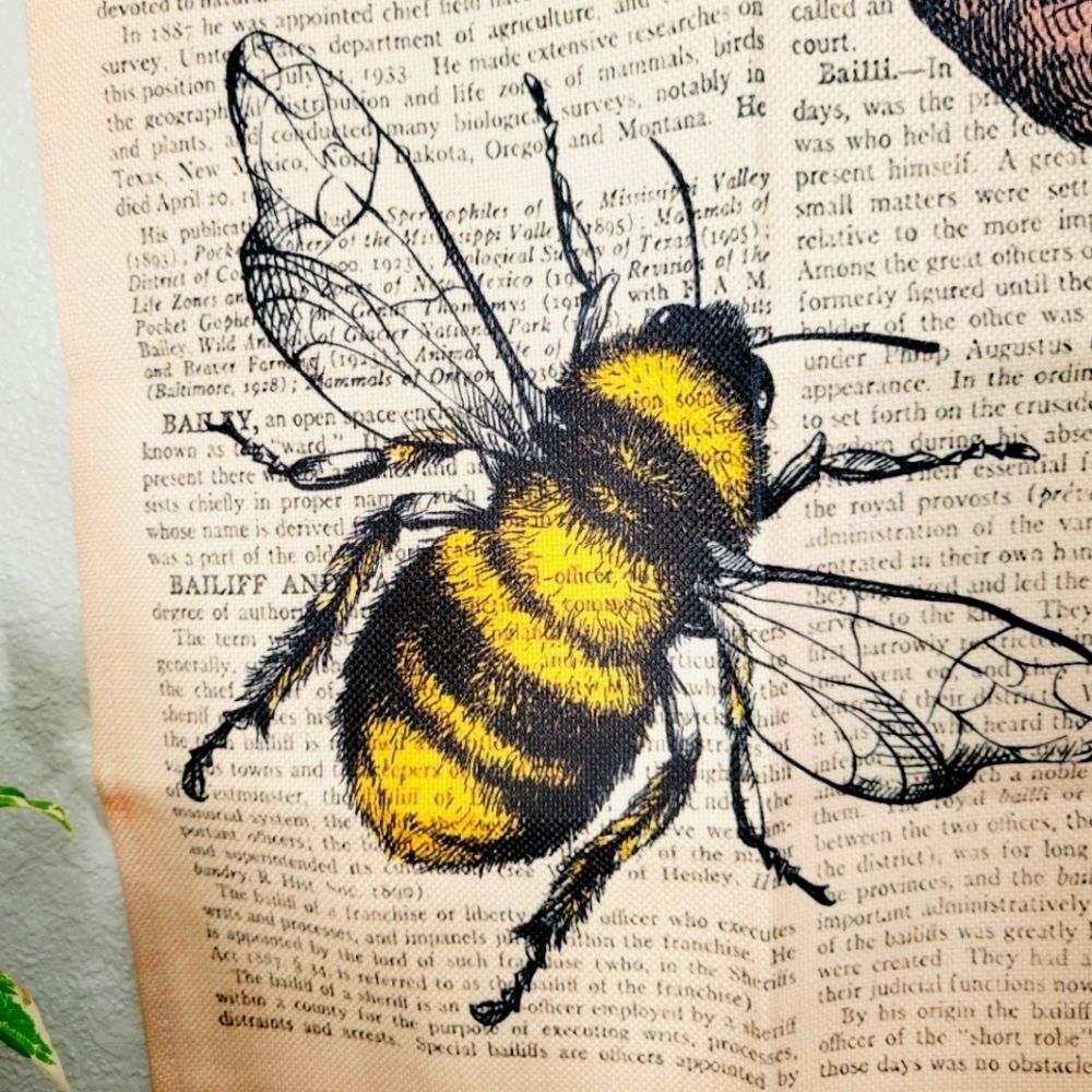 Bee Beehive Vintage Book page Wall Tapestry Tree Bohemian Rustic Drawing green - Picture 8 of 10